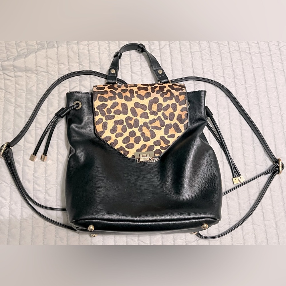 Dune London Black and Leopard Print Backpack